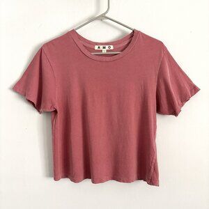 AMO Pink Red Short Sleeve Cropped Shirt Distressed Women’s Size Medium